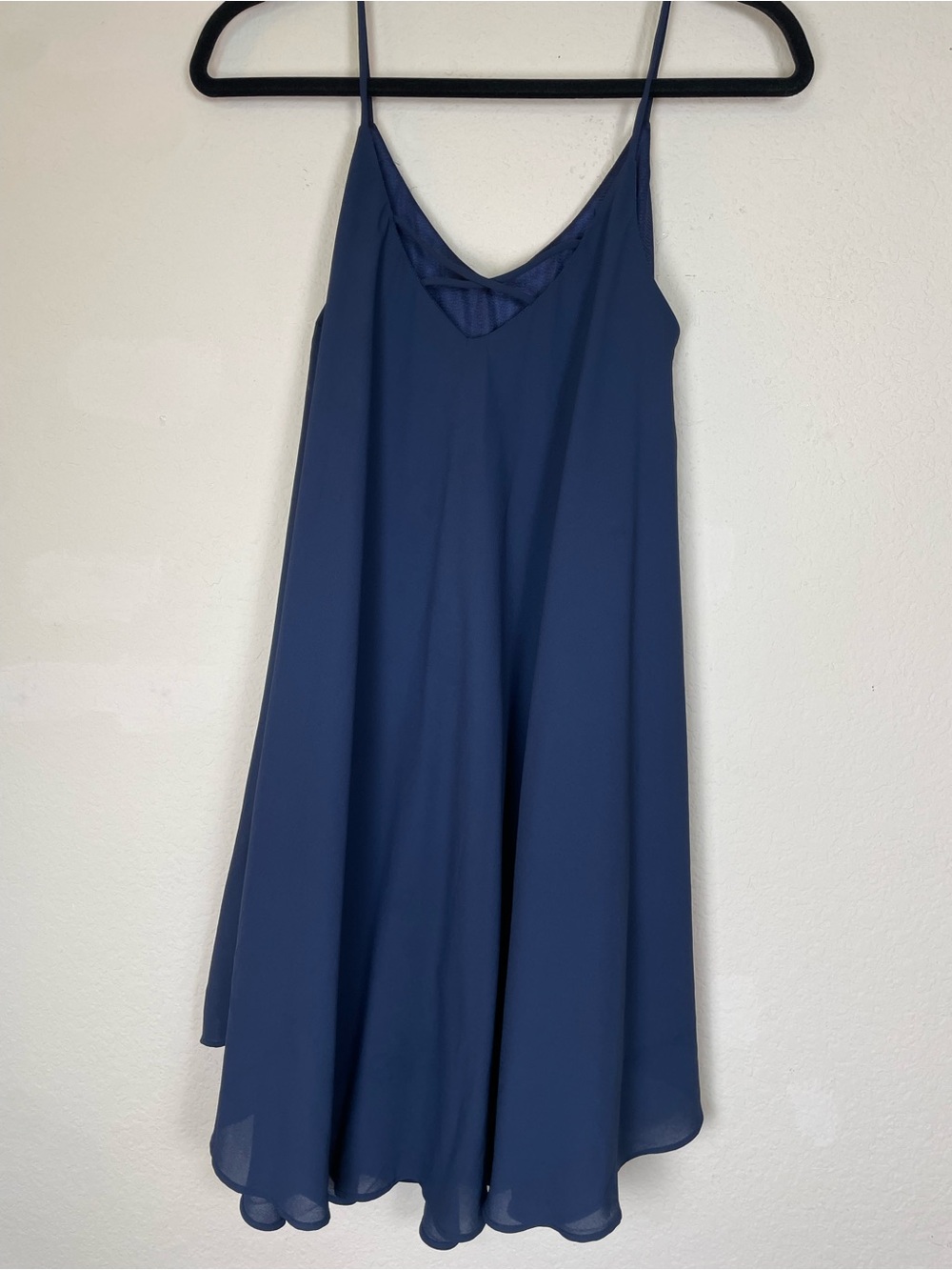 Navy Blue Flowy Asymmetrical Mini Dress Spaghetti Strap Size Medium